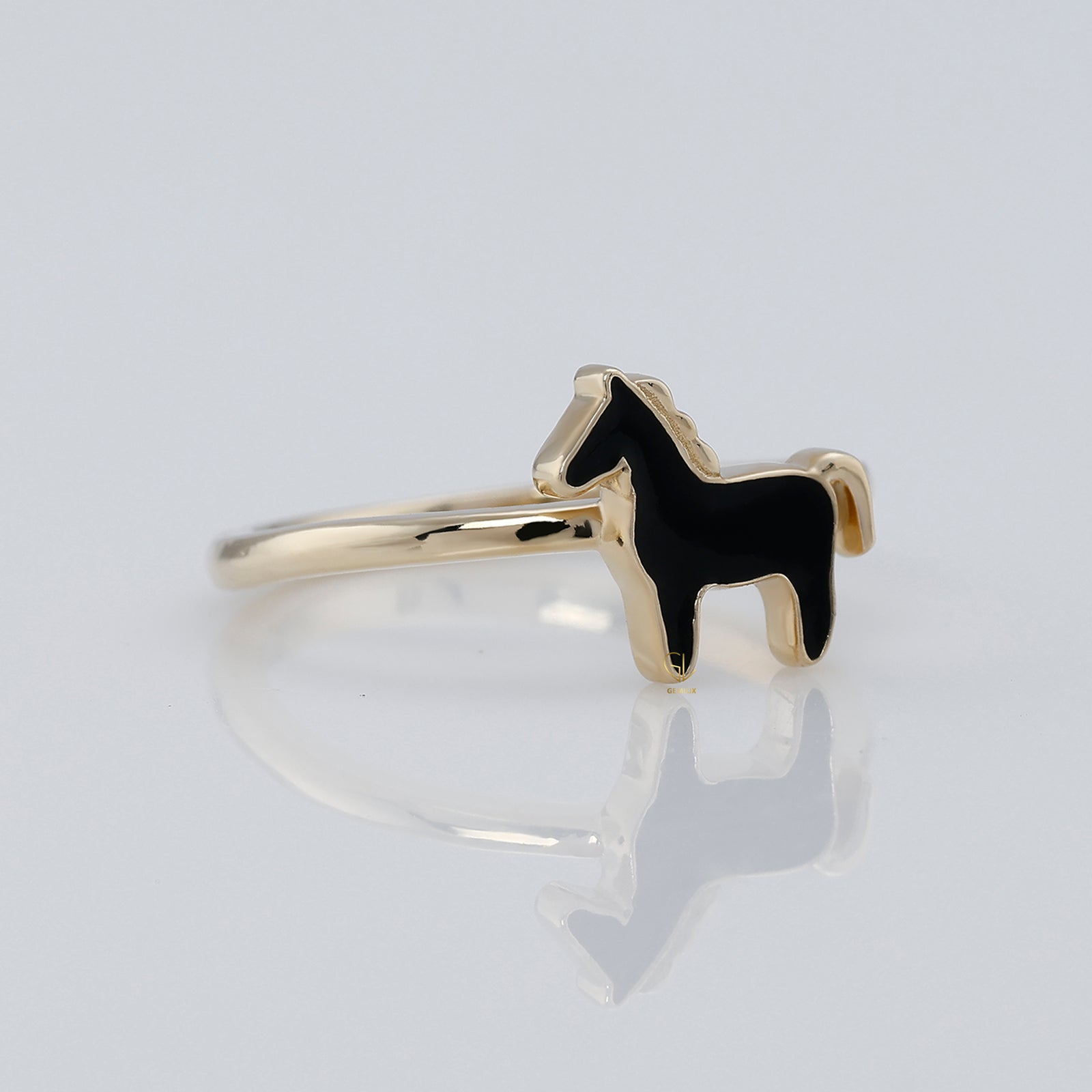 Enamel Horse Ring For Animal Lover - 14k Gold 
