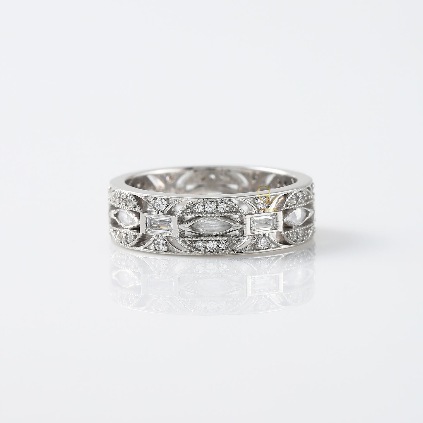 Fancy Lab Grown Diamond Art Deco Wedding Band