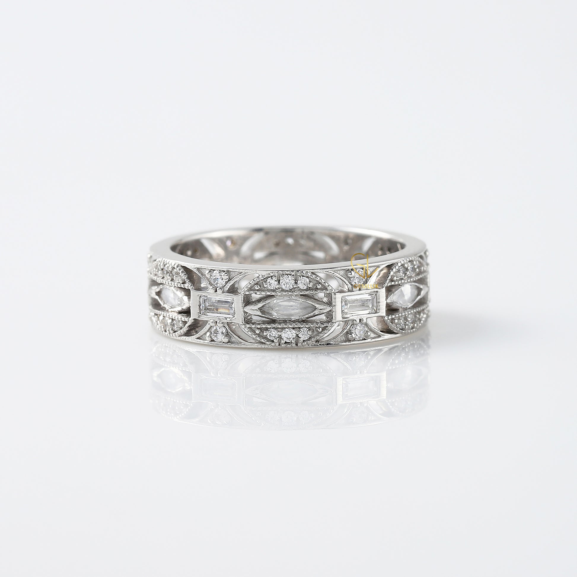 Fancy Lab Grown Diamond Art Deco Wedding Band