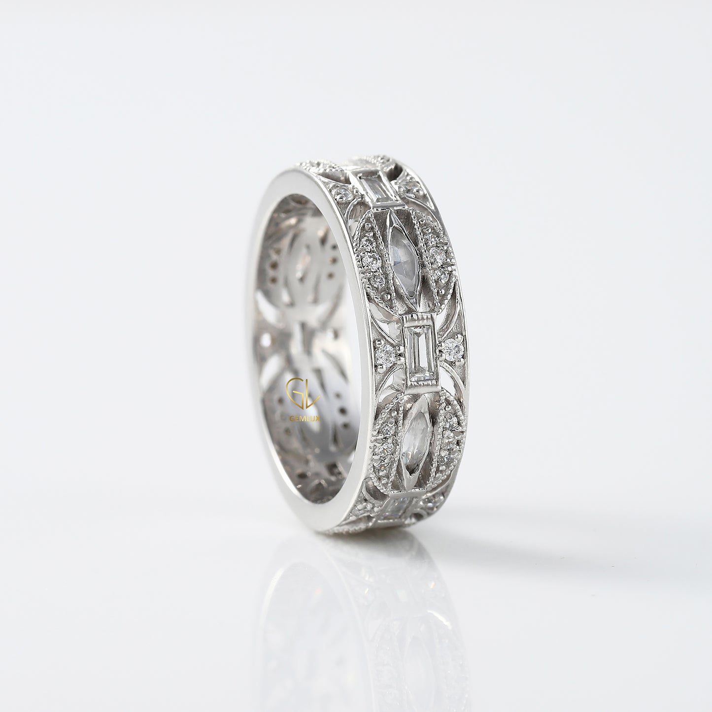 Fancy Lab Grown Diamond Art Deco Wedding Band