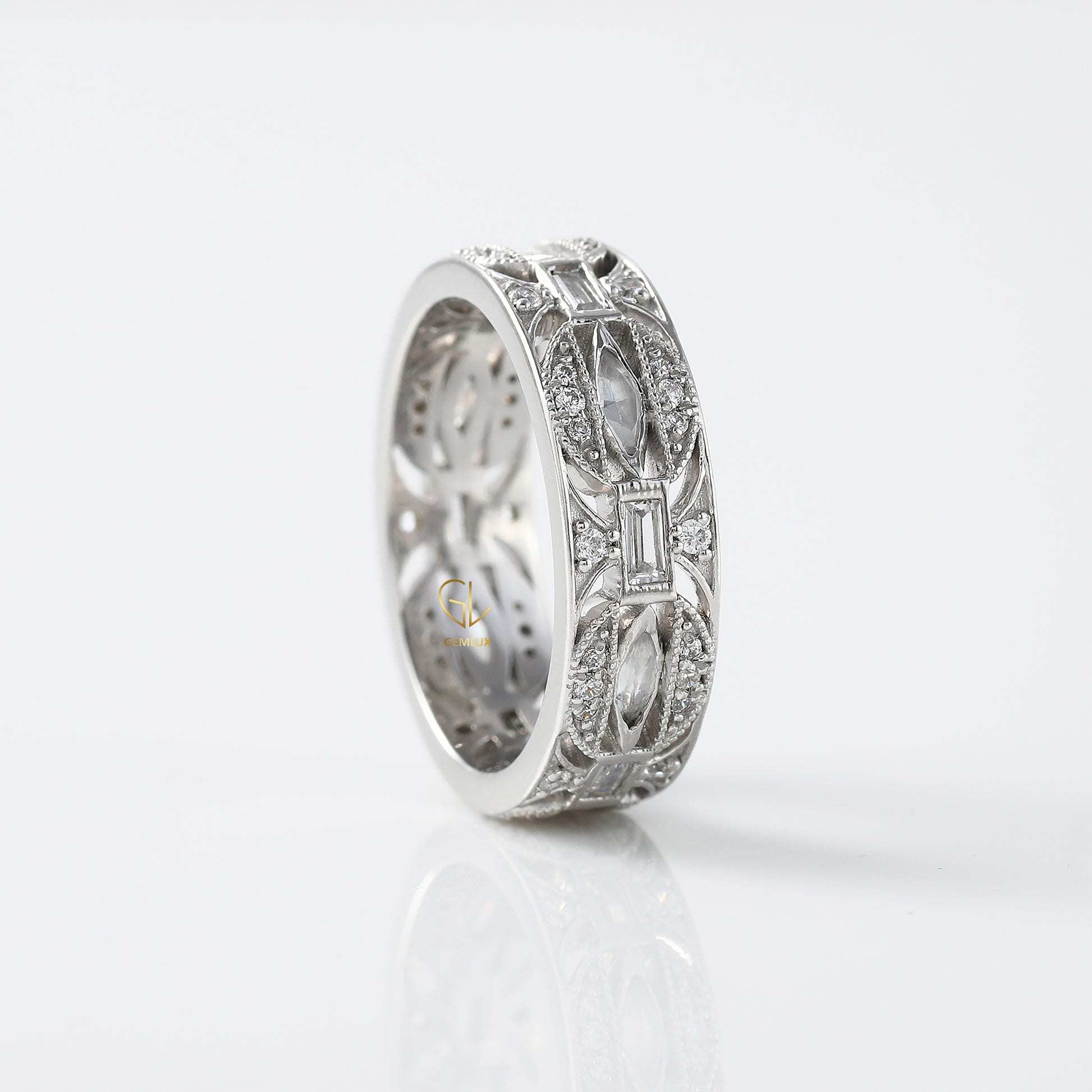Fancy Lab Grown Diamond Art Deco Wedding Band