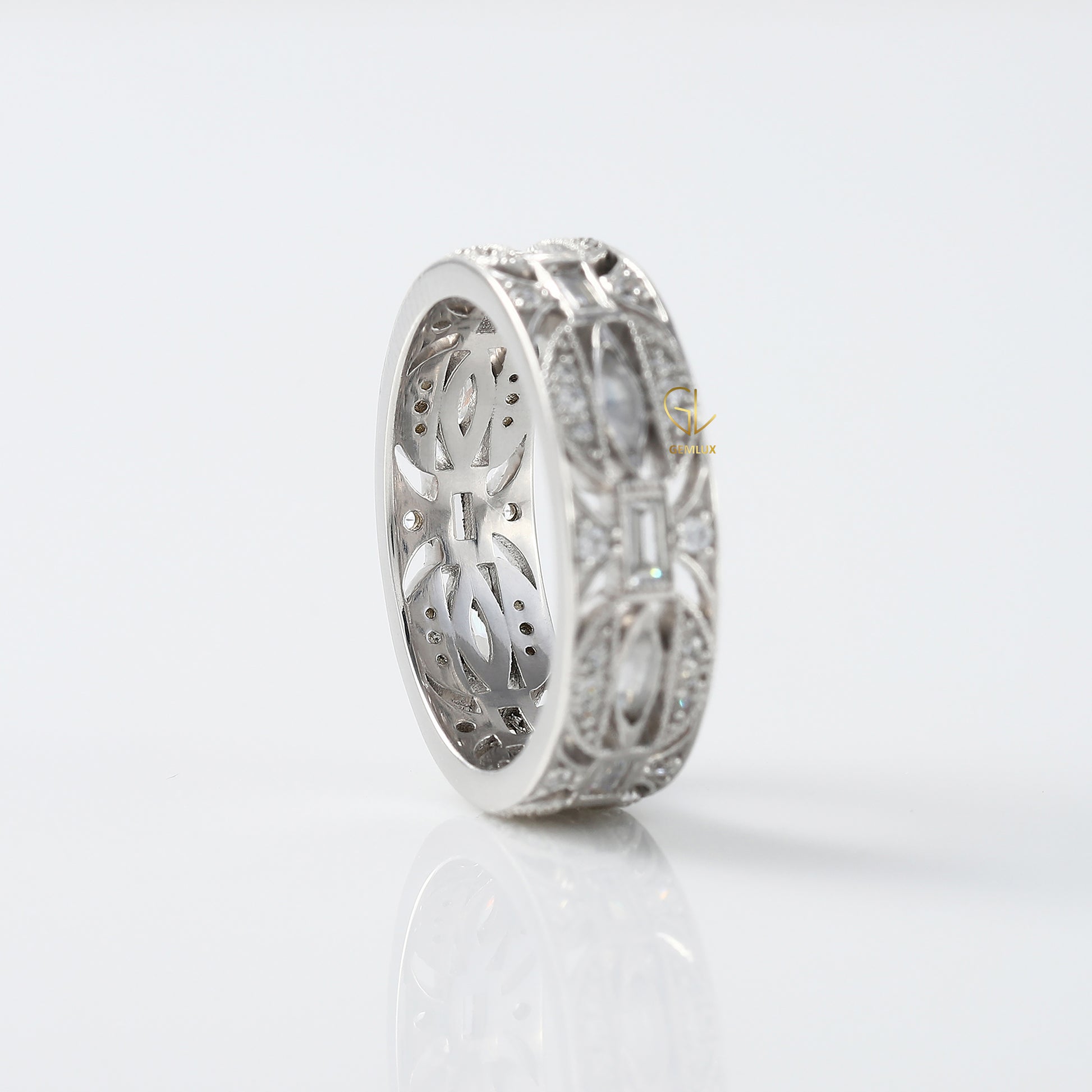 Fancy Lab Grown Diamond Art Deco Wedding Band