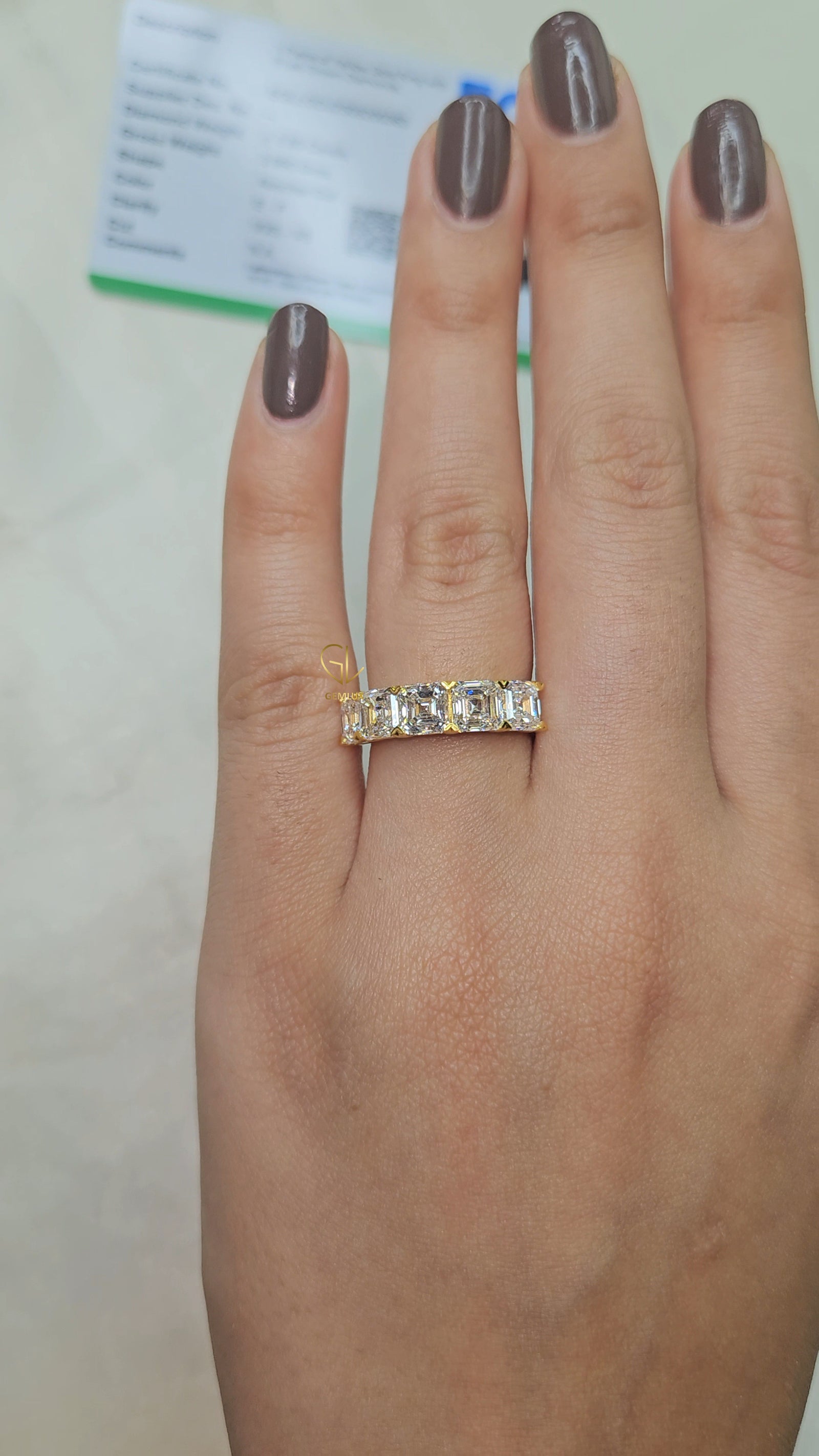 Five Stone Asscher Cut Lab Grown Diamond Half Eternity Wedding Band