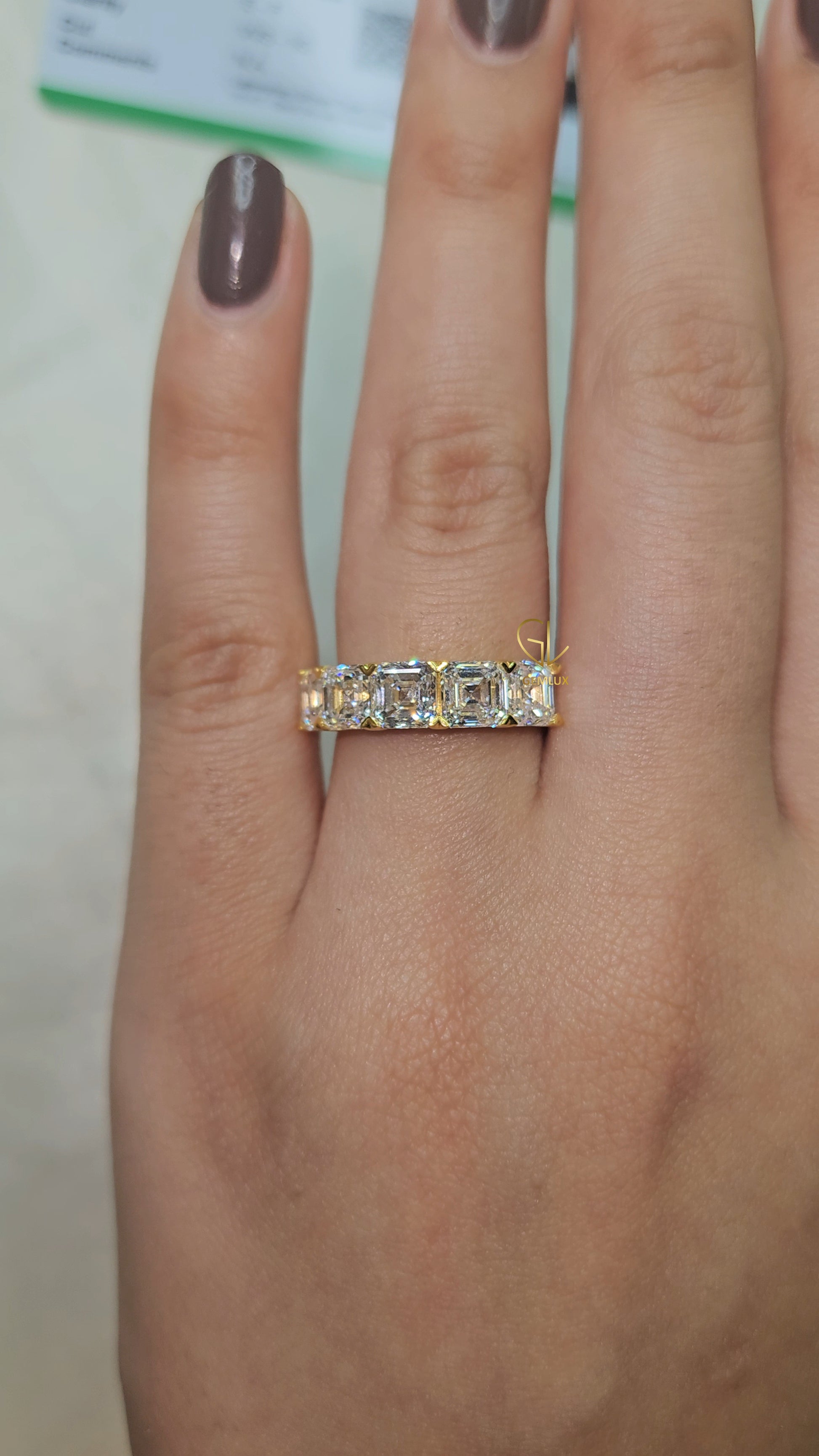 Five Stone Asscher Cut Moissanite Half Eternity Wedding Band