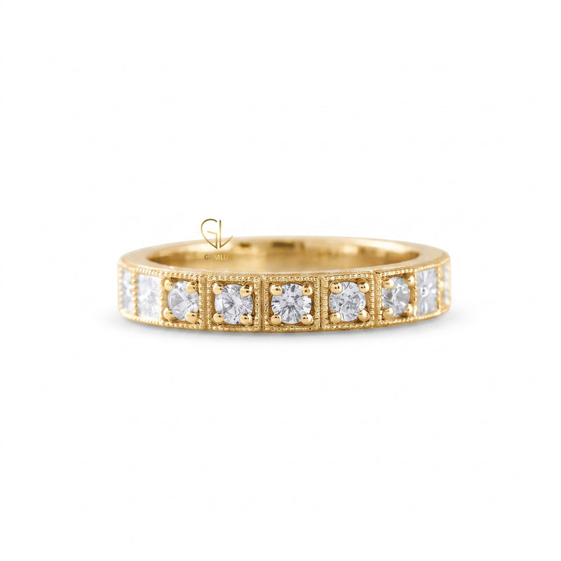 Five Stone Moissanite Antique Milgrain Wedding Band