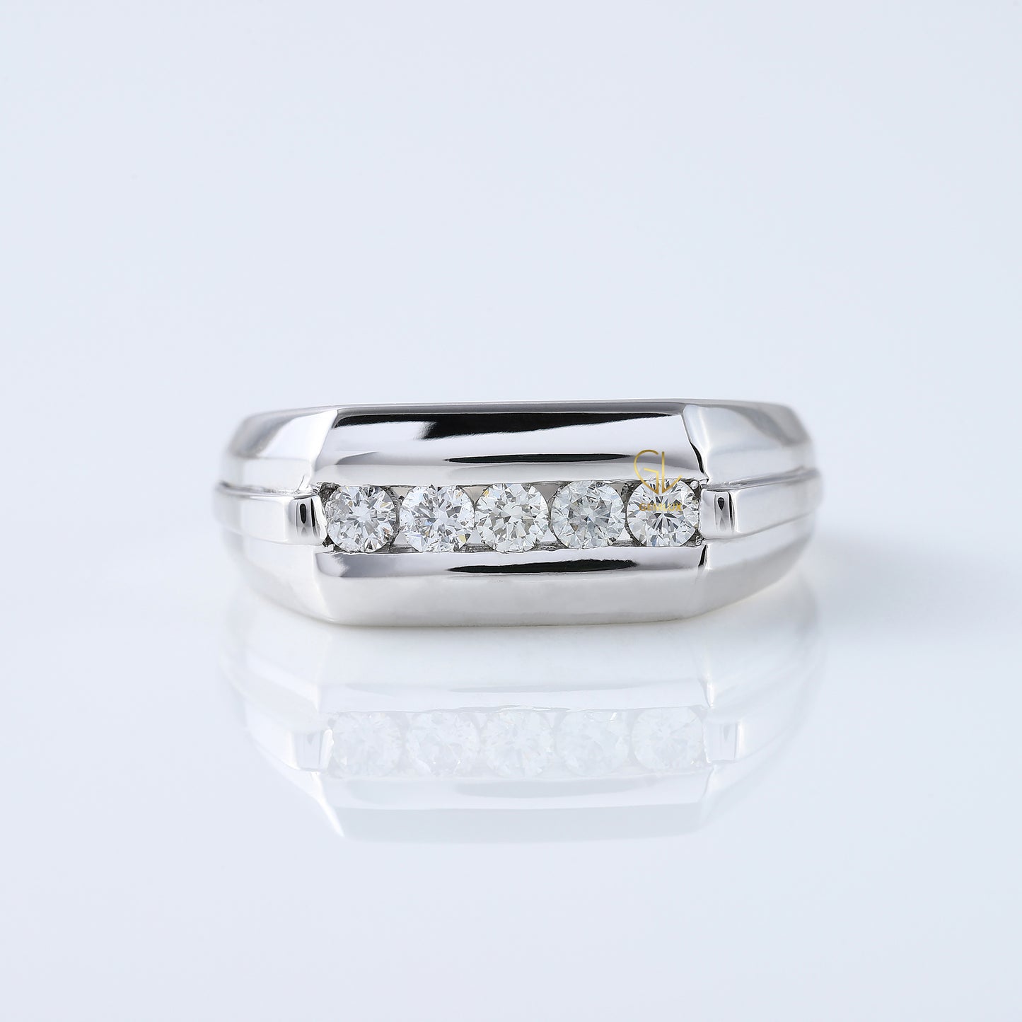 Five Stone Round Moissanite Channel Set Men's Engagement Ring