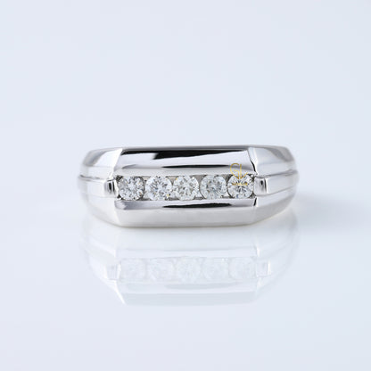 Five Stone Round Moissanite Channel Set Men's Engagement Ring