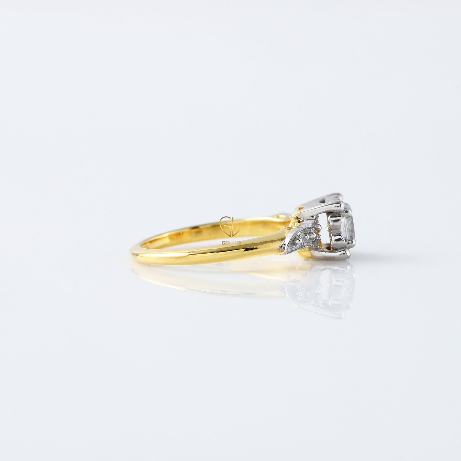 Five Stone Round Moissanite Two Tone Vintage Engagement Ring