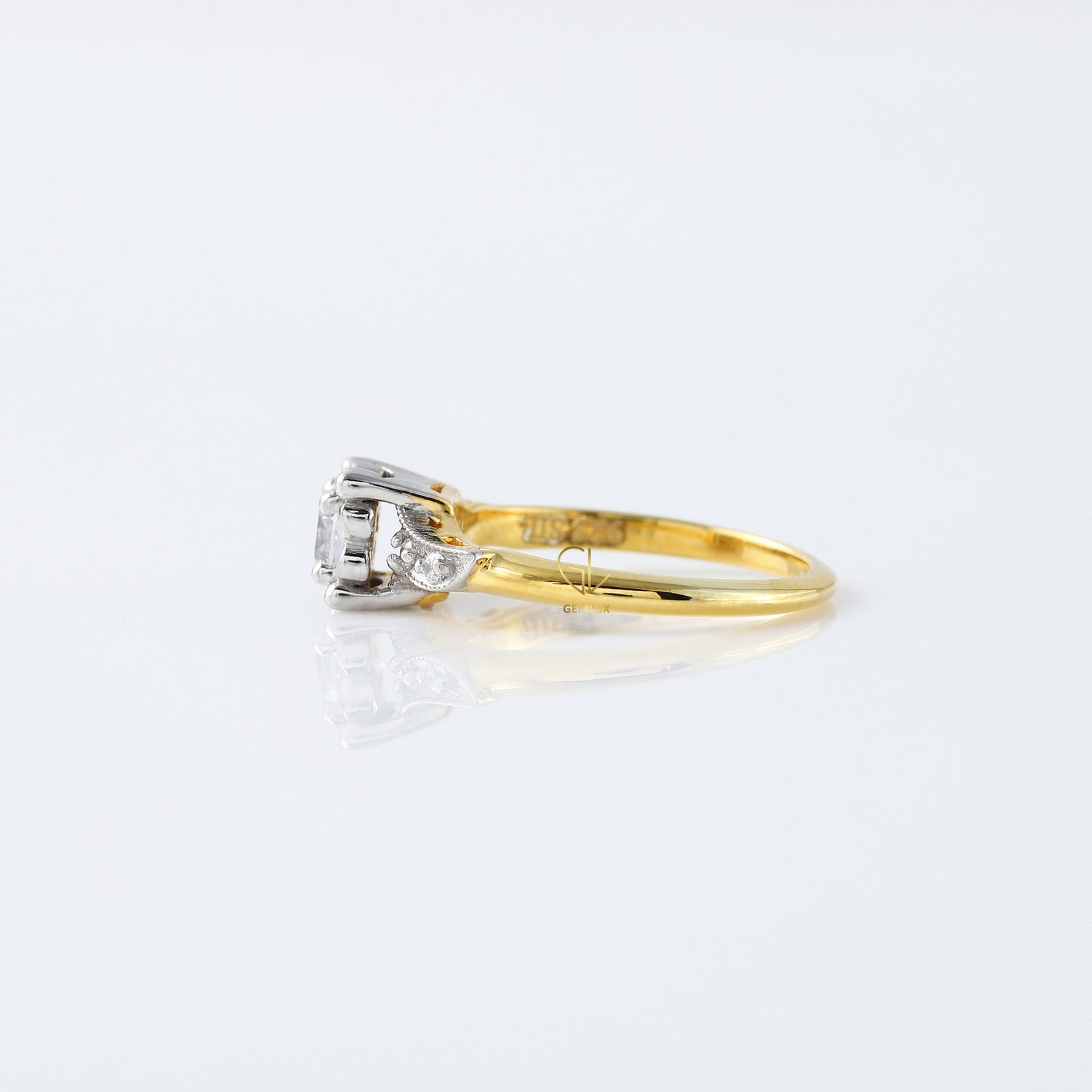 Five Stone Round Moissanite Two Tone Vintage Engagement Ring