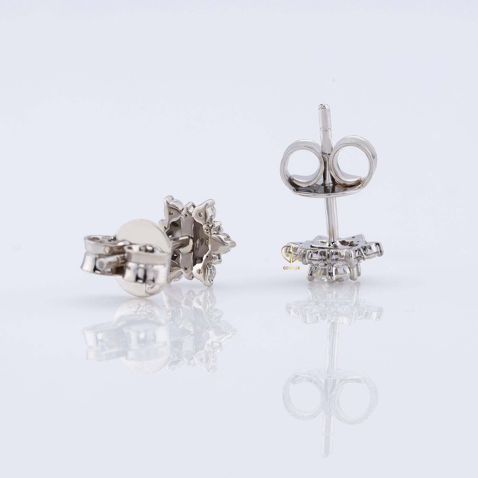 Floral Halo Round Moissanite Stud Earrings