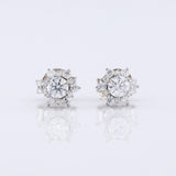 Floral Halo Round Moissanite Stud Earrings