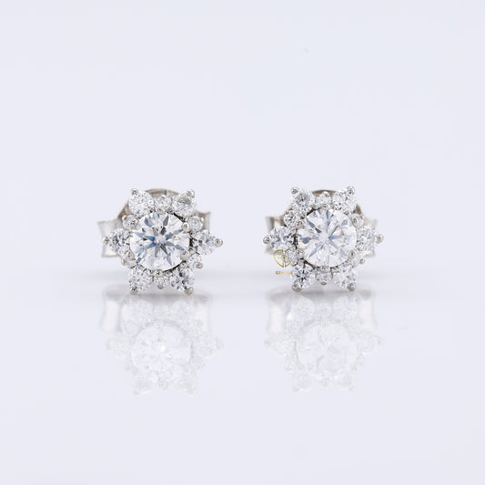 Floral Halo Round Moissanite Stud Earrings
