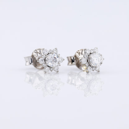 Floral Halo Round Moissanite Stud Earrings