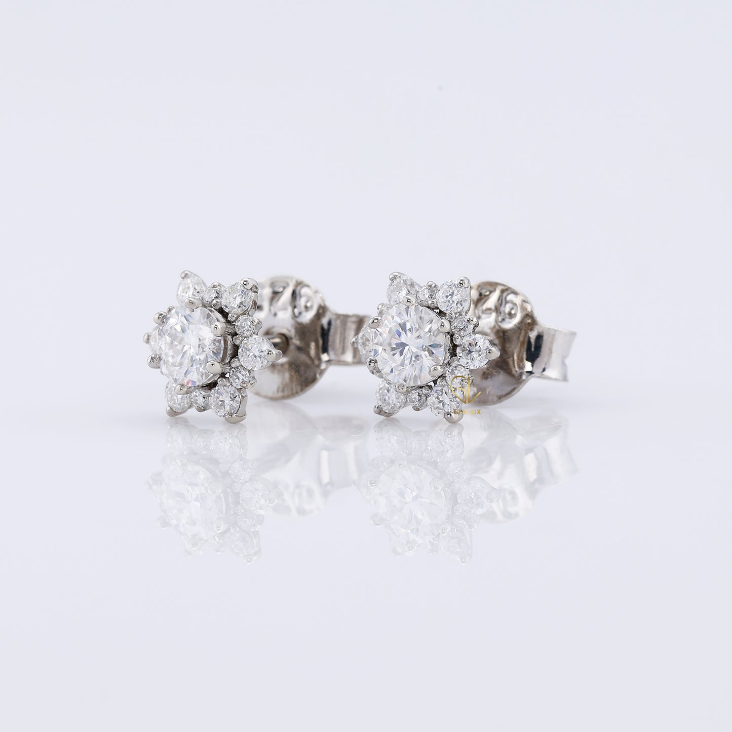 Floral Halo Round Moissanite Stud Earrings