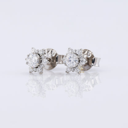 Floral Halo Round Moissanite Stud Earrings