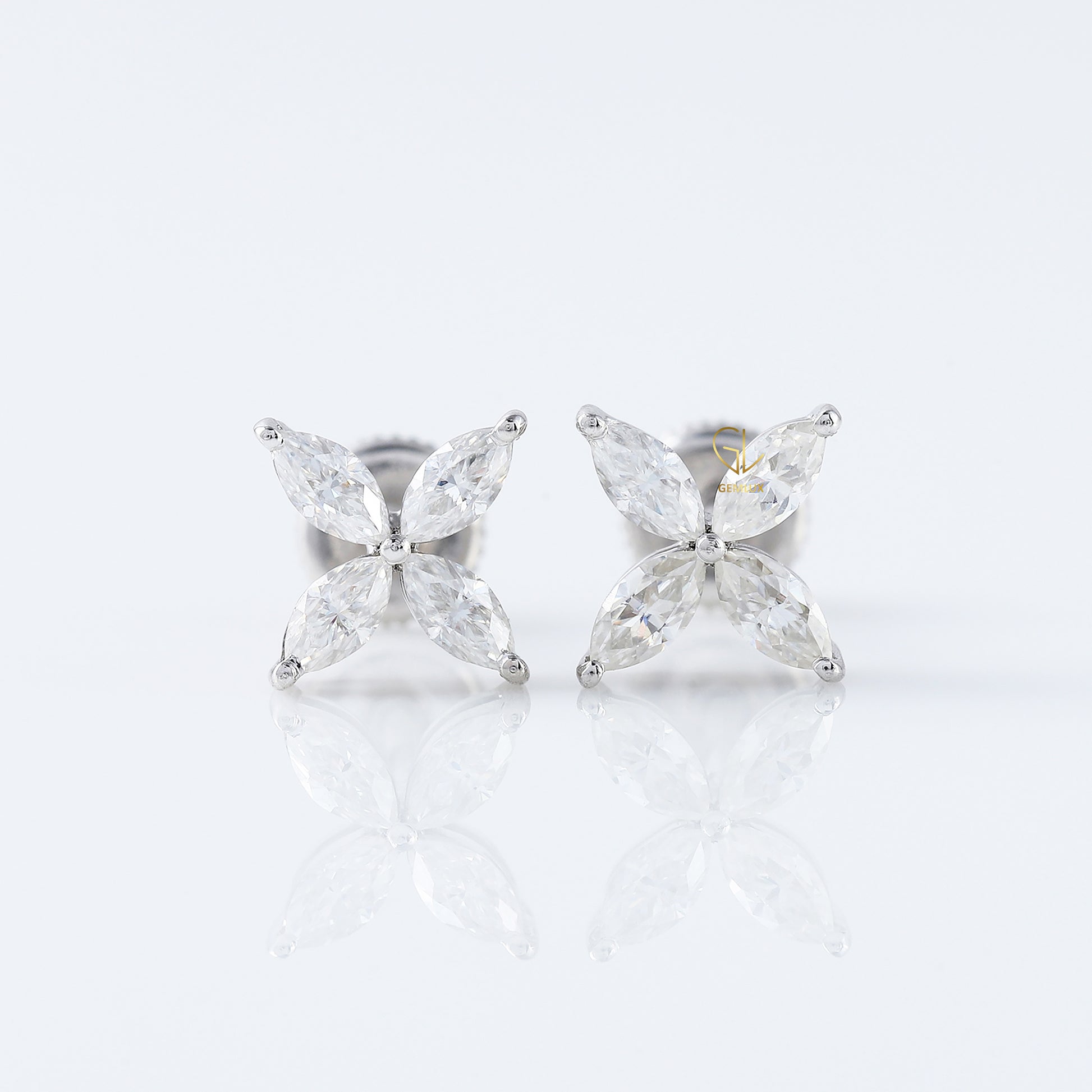 Four Stone Marquise Cut Lab Grown Stud Earrings