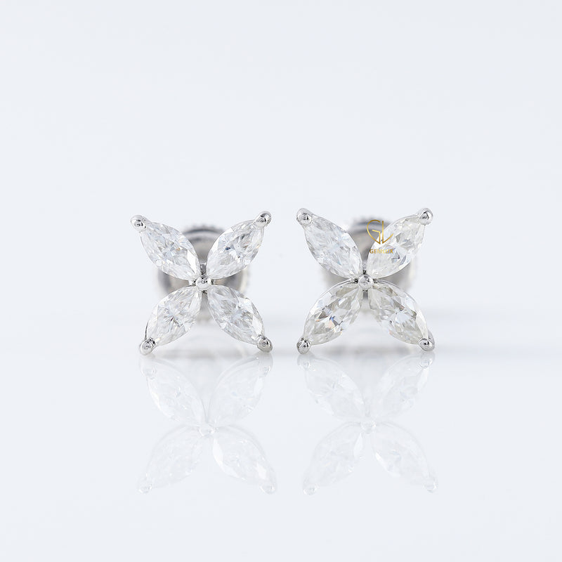 Four Stone Marquise Cut Lab Grown Flower Stud Earrings