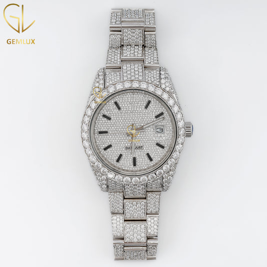 Full White Automatic Movement Iced Out Lab Grown Diamond Watch