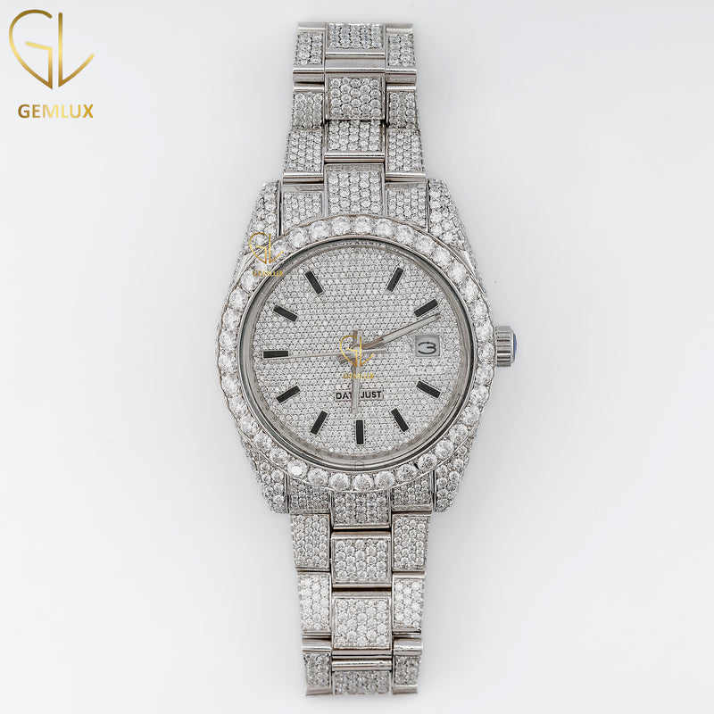 Full White Automatic Movement Iced Out Lab Grown Diamond Watch