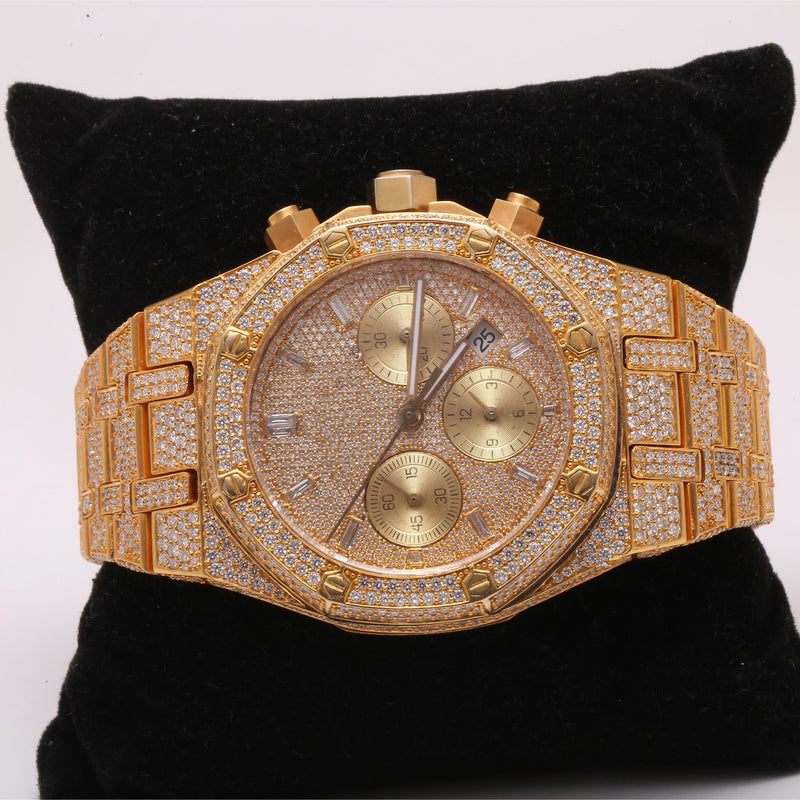 Fully Iced Out Chronograph Automatic Movement Moissanite Watch