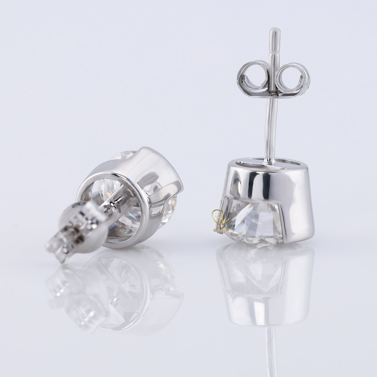 Half Bezel Set Round Lab Grown Stud Earrings
