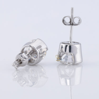 Half Bezel Set Round Lab Grown Stud Earrings