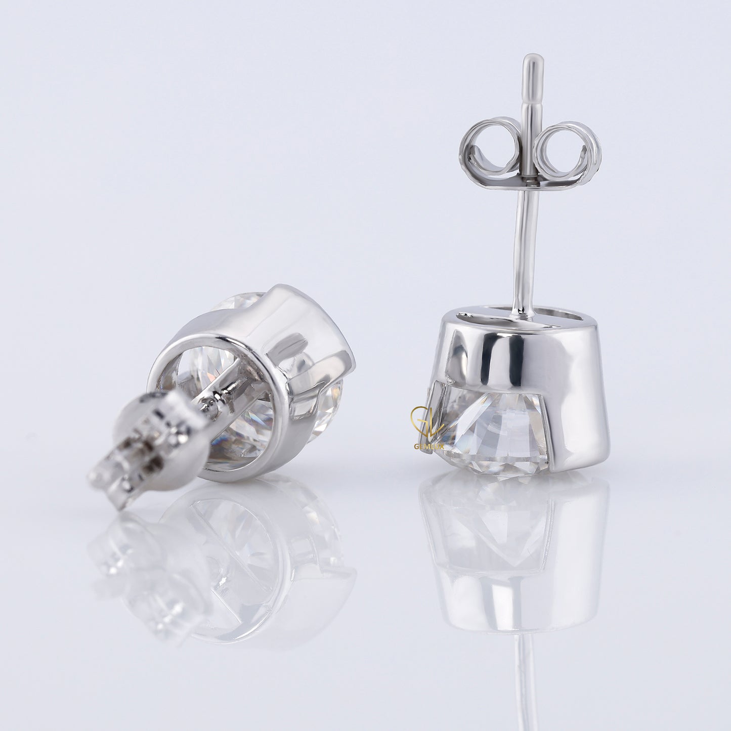 Half Bezel Set Round Moissanite Stud Earrings