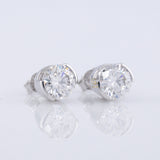 Half Bezel Set Round Moissanite Stud Earrings