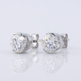 Half Bezel Set Round Moissanite Stud Earrings
