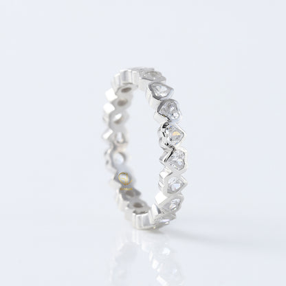 Heart Shape Moissanite Diamond Bezel Set Wedding Band