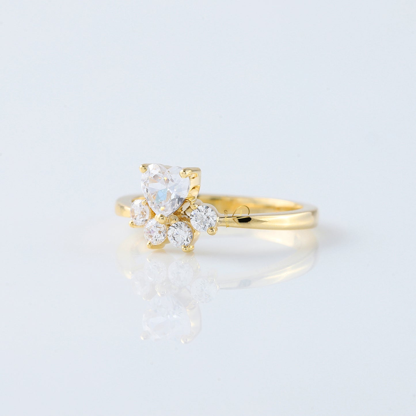 Heart & Round Cut Moissanite Diamond Cat & Dog Paw Five Stone Ring