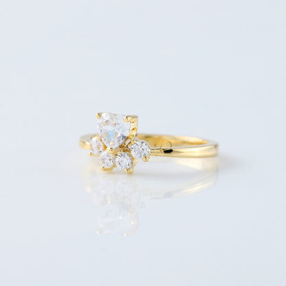 Heart & Round Cut Moissanite Diamond Cat & Dog Paw Five Stone Ring