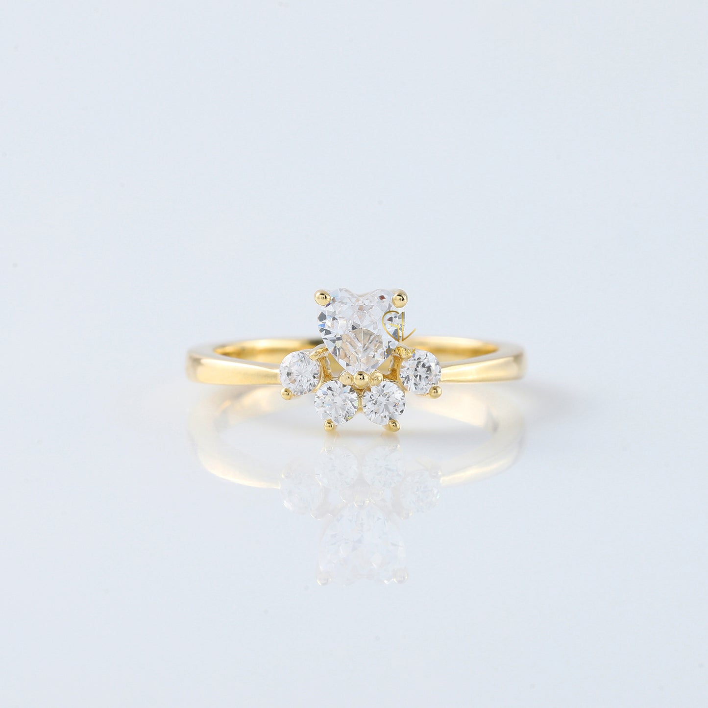 Heart & Round Cut Moissanite Diamond Cat & Dog Paw Five Stone Ring