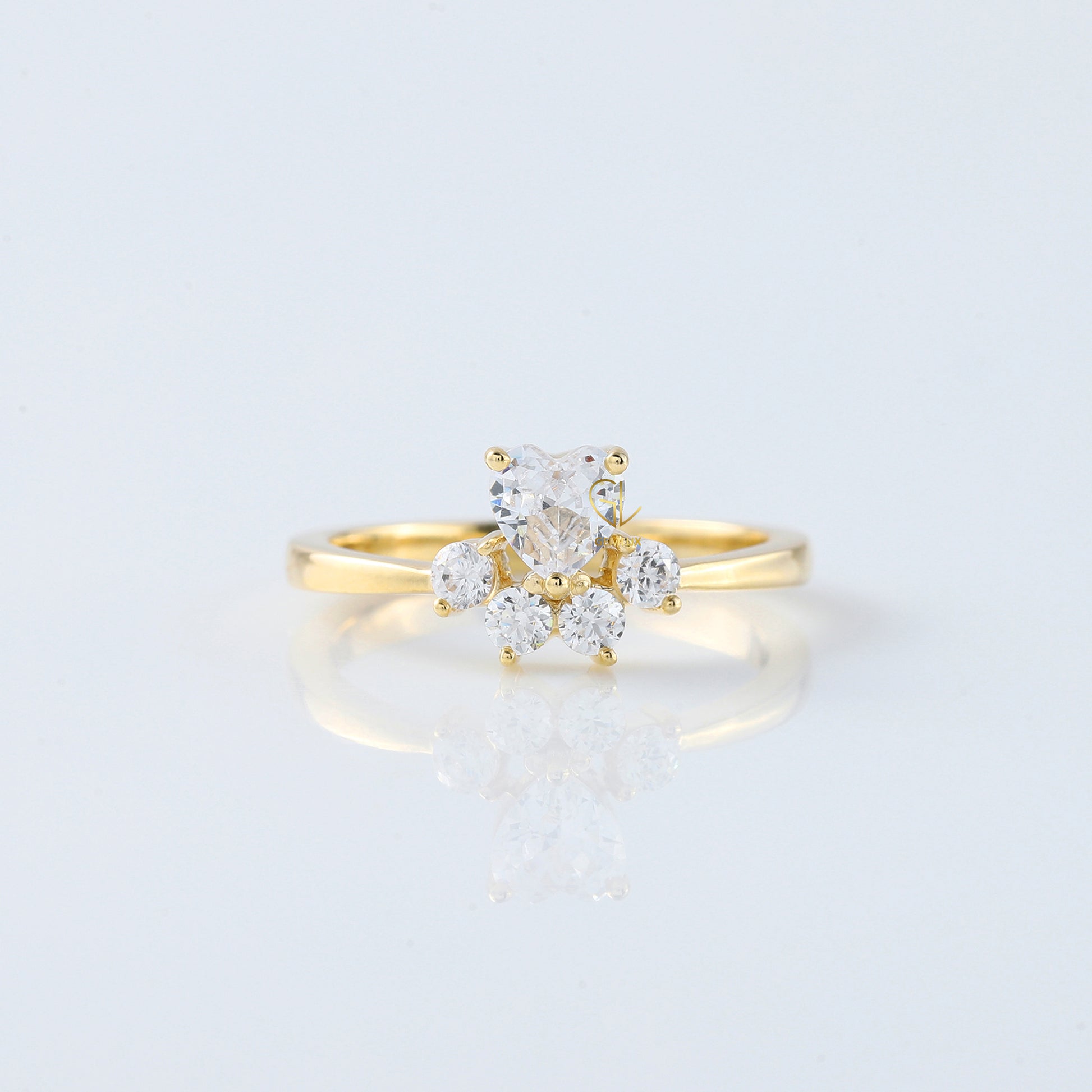 Heart & Round Cut Moissanite Diamond Cat & Dog Paw Five Stone Ring