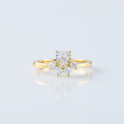 Heart & Round Cut Moissanite Diamond Cat & Dog Paw Five Stone Ring