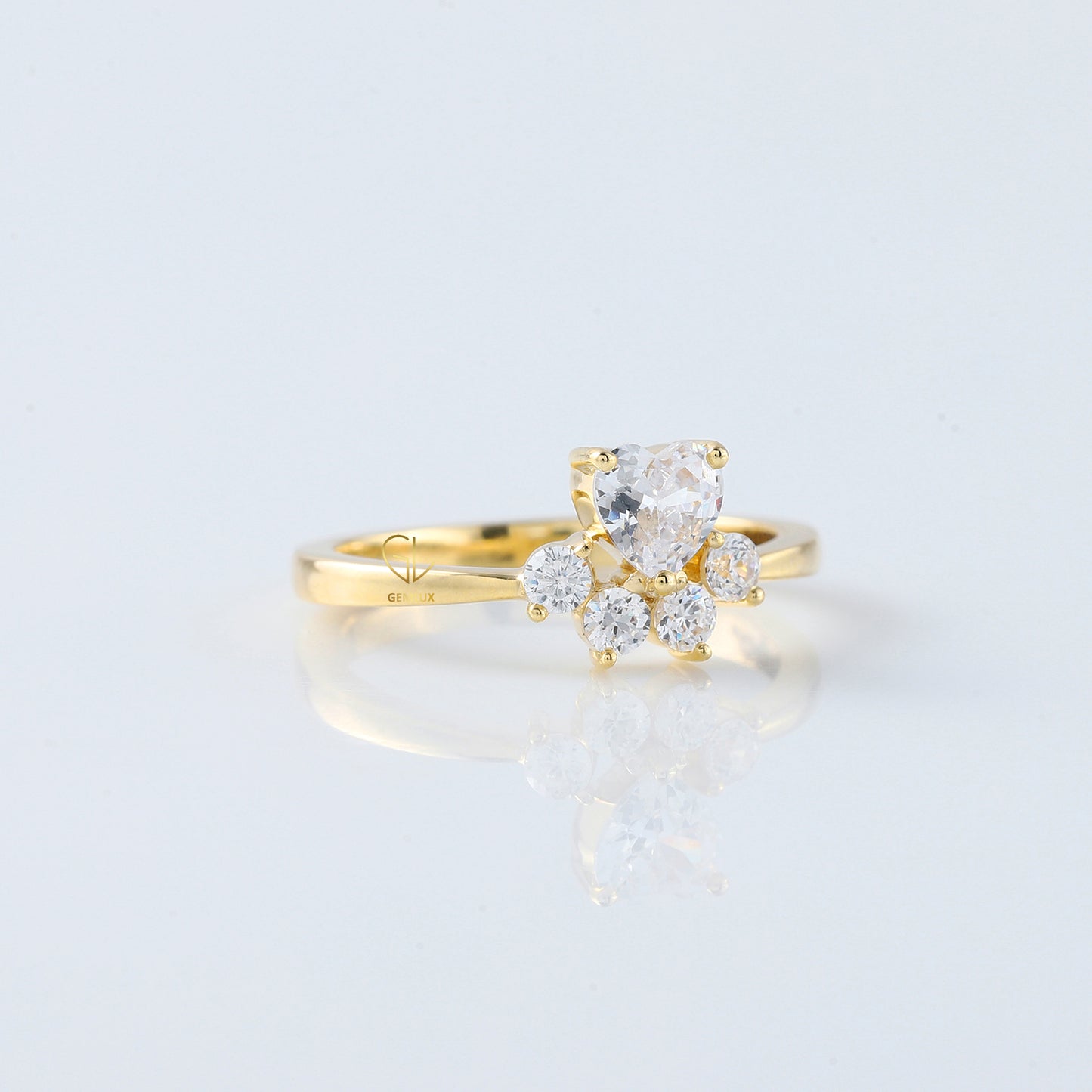 Heart & Round Cut Moissanite Diamond Cat & Dog Paw Five Stone Ring