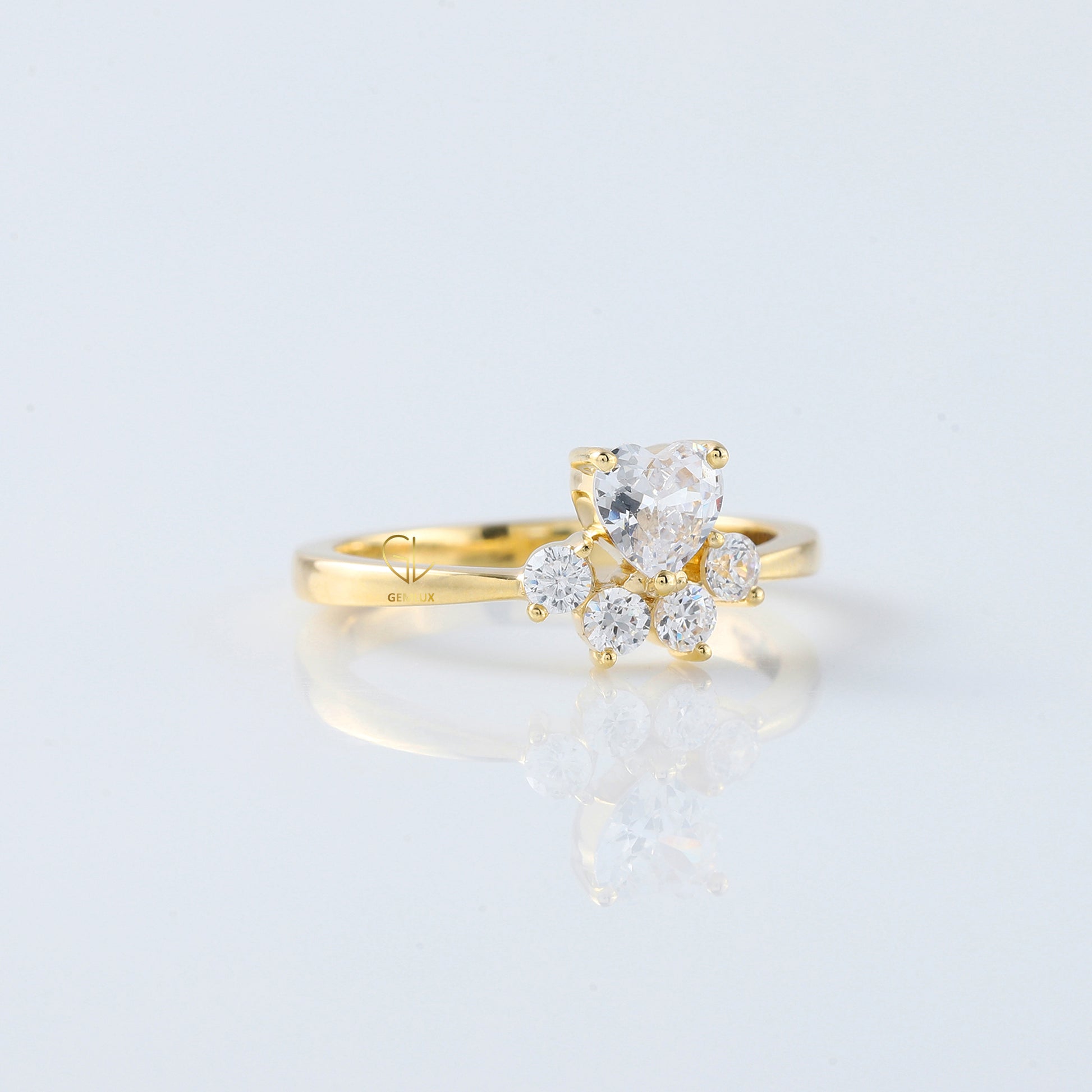 Heart & Round Cut Moissanite Diamond Cat & Dog Paw Five Stone Ring