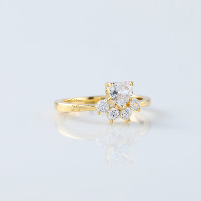 Heart & Round Cut Moissanite Diamond Cat & Dog Paw Five Stone Ring