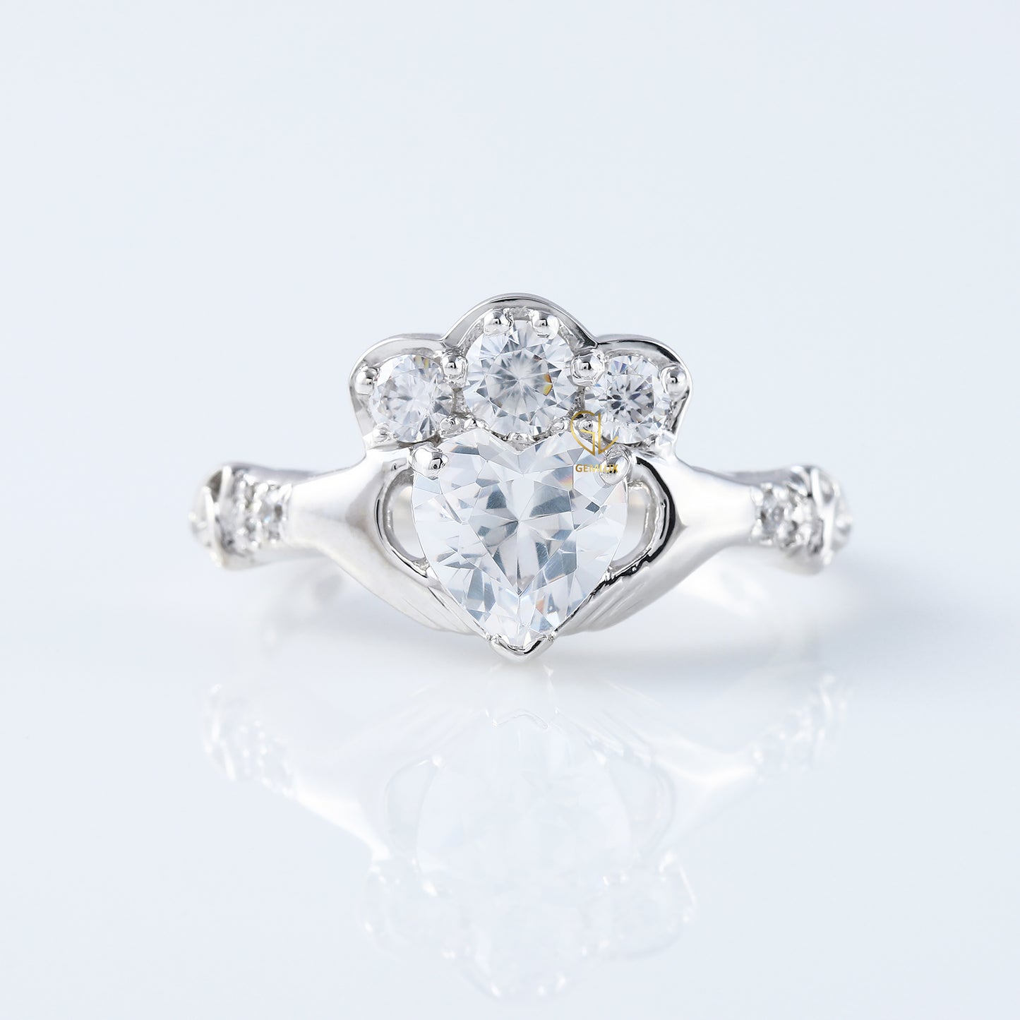 Heart Shape Irish Crown Lab Diamond Claddagh Ring