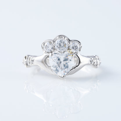 Heart Shape Irish Crown Lab Diamond Claddagh Ring