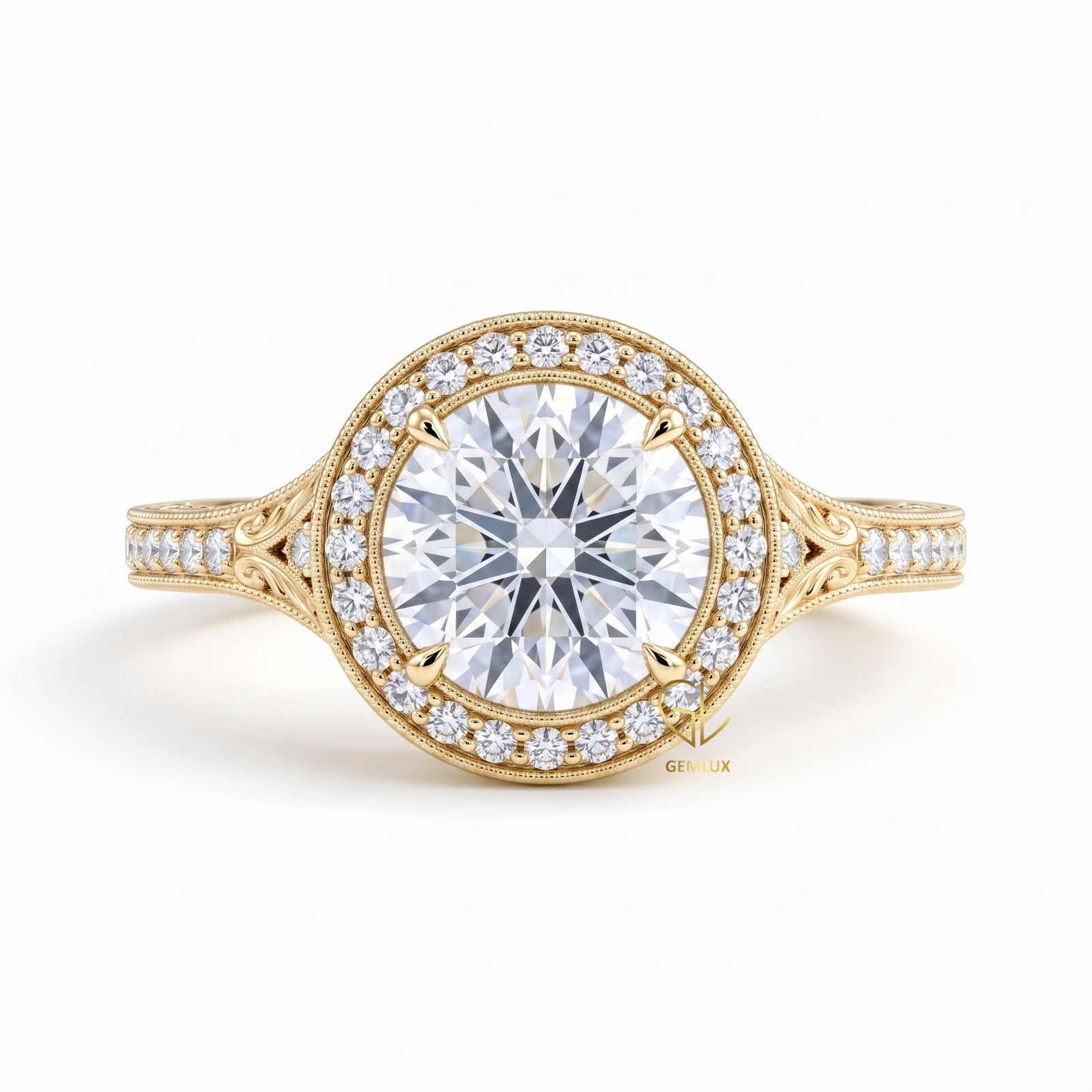 Round Hearts & Arrows Lab Grown Diamond Halo Engagement Ring 