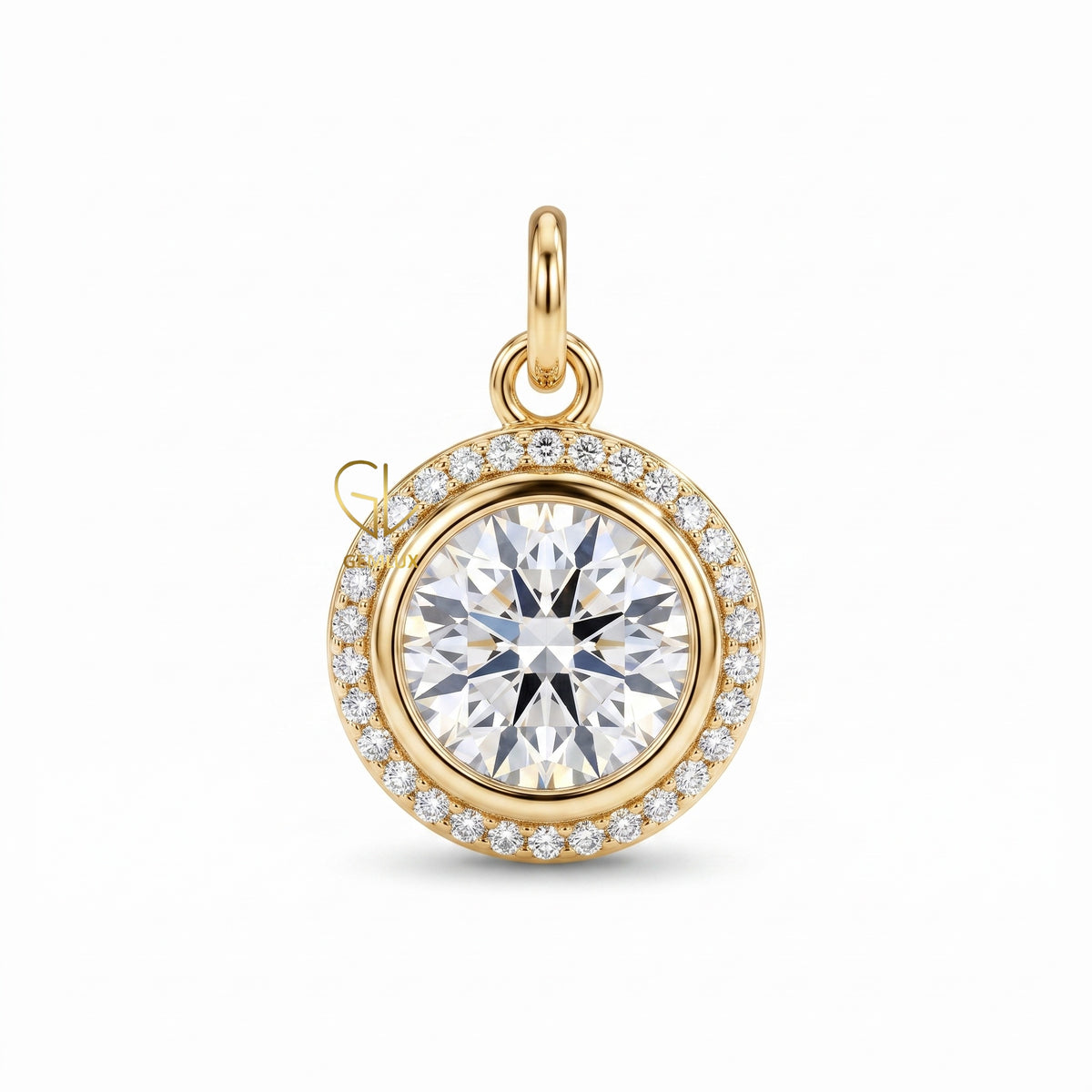 Hearts & Arrows Round Cut Lab Grown Diamond Bezel Halo Pendant