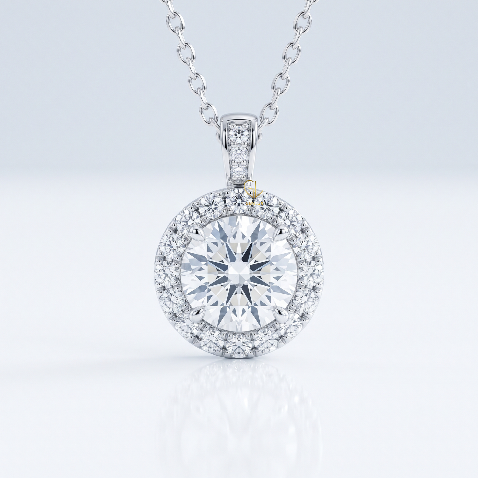 Hearts & Arrows Round Cut Lab Grown Diamond Halo Pendant for Women
