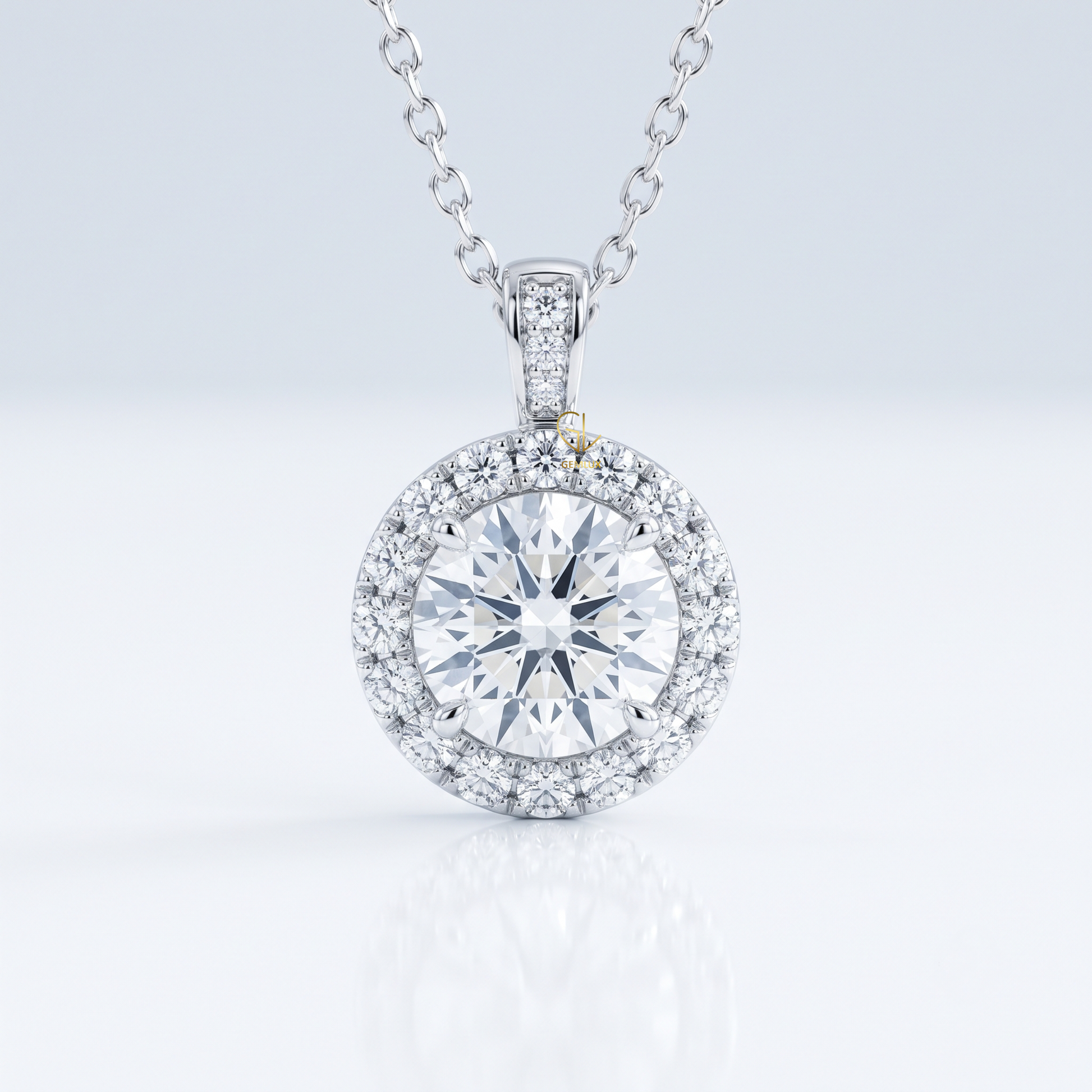 Hearts & Arrows Round Cut Lab Grown Diamond Halo Pendant for Women