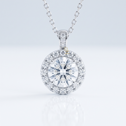 Hearts & Arrows Round Cut Lab Grown Diamond Halo Pendant for Women