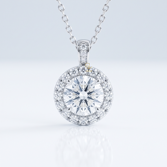 Hearts & Arrows Round Cut Lab Grown Diamond Halo Pendant for Women