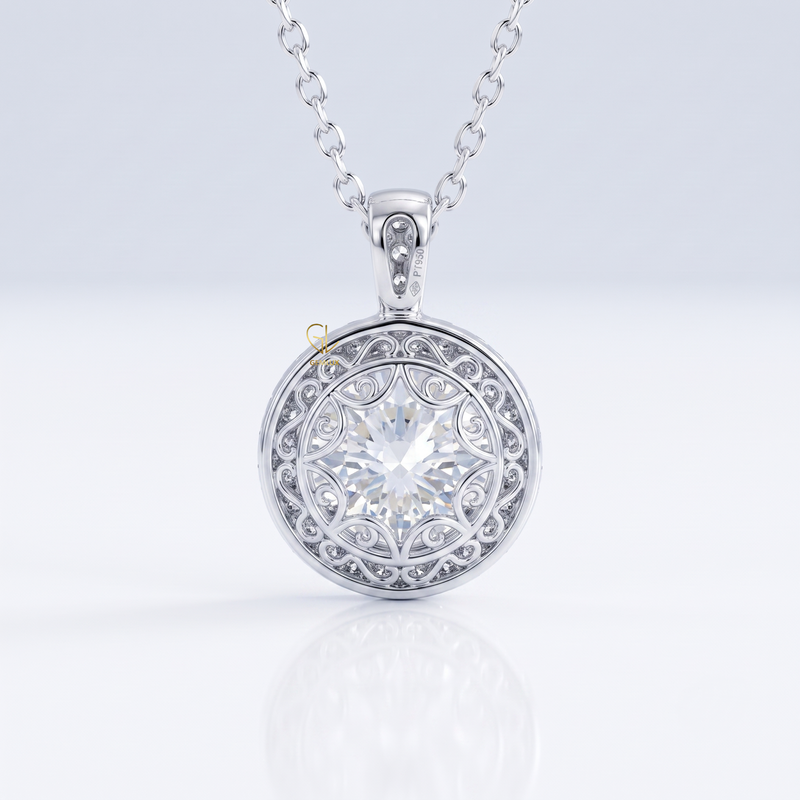 Hearts & Arrows Round Cut Lab Grown Diamond Halo Pendant for Women