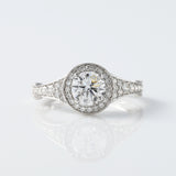 Hearts & Arrows Round Lab Grown Diamond Floral Halo Bezel Set Vintage Engagement Ring
