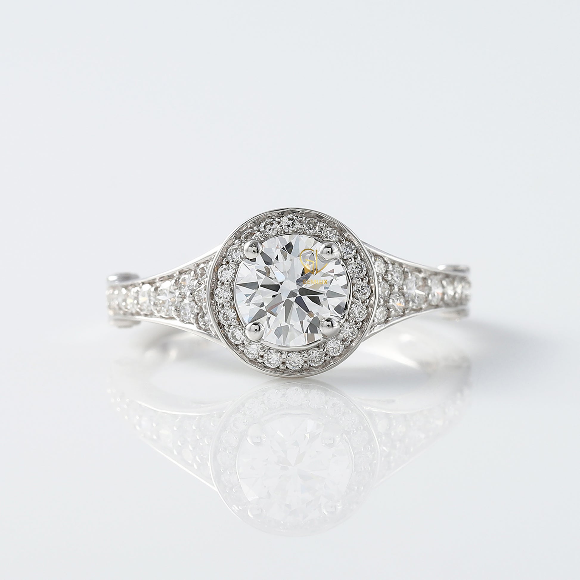 Hearts & Arrows Round Lab Grown Diamond Floral Halo Bezel Set Vintage Engagement Ring
