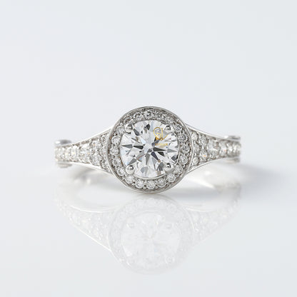 Hearts & Arrows Round Lab Grown Diamond Floral Halo Bezel Set Vintage Engagement Ring